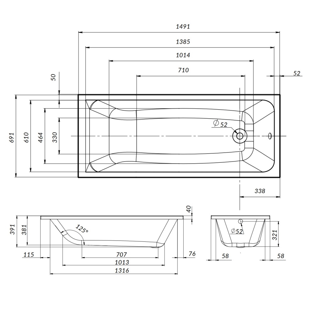Акриловая ванна AM.PM Gem A0 150x70, цвет белый