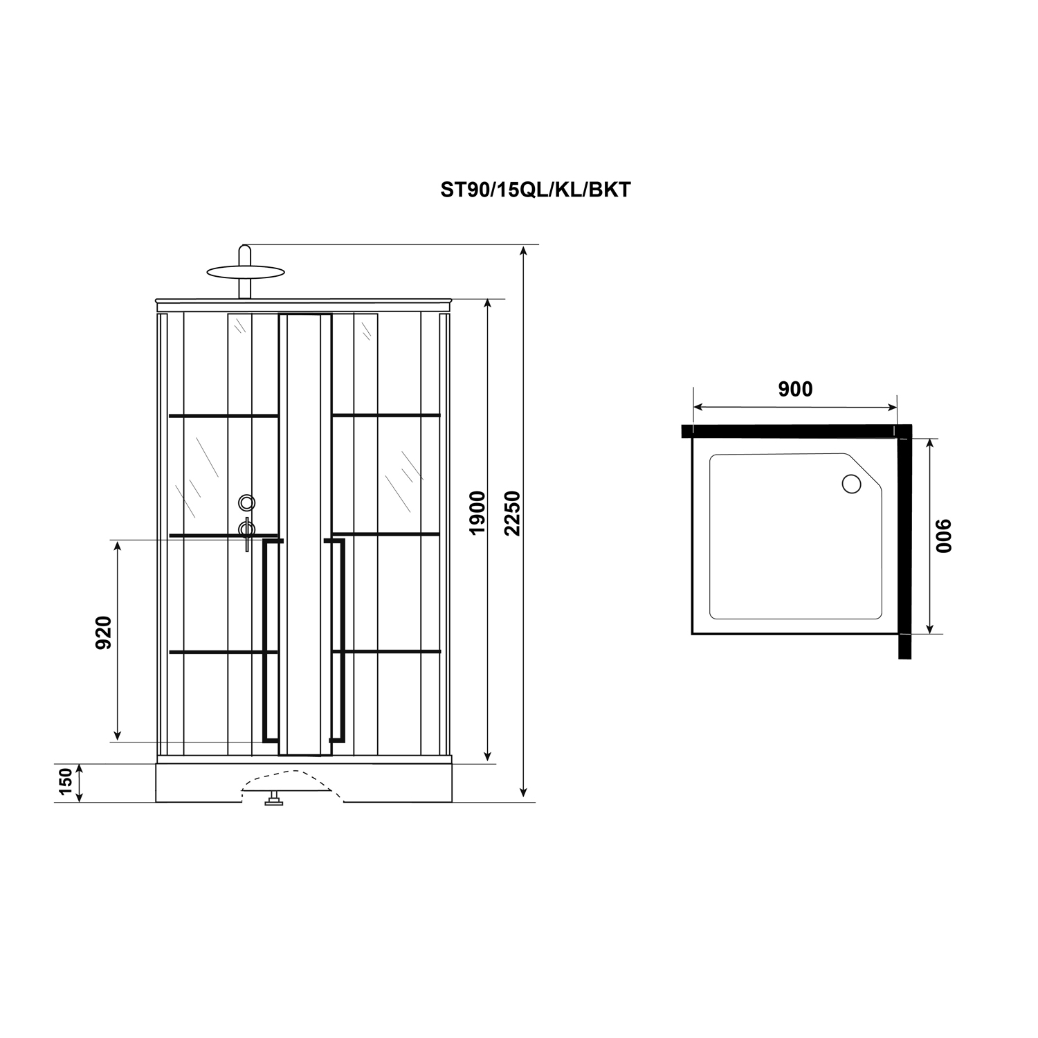 Душевая кабина Niagara Standart ST90/15QL/KL/BKT 90х90, левая, стекло прозрачное с рисунком, профиль черный матовый