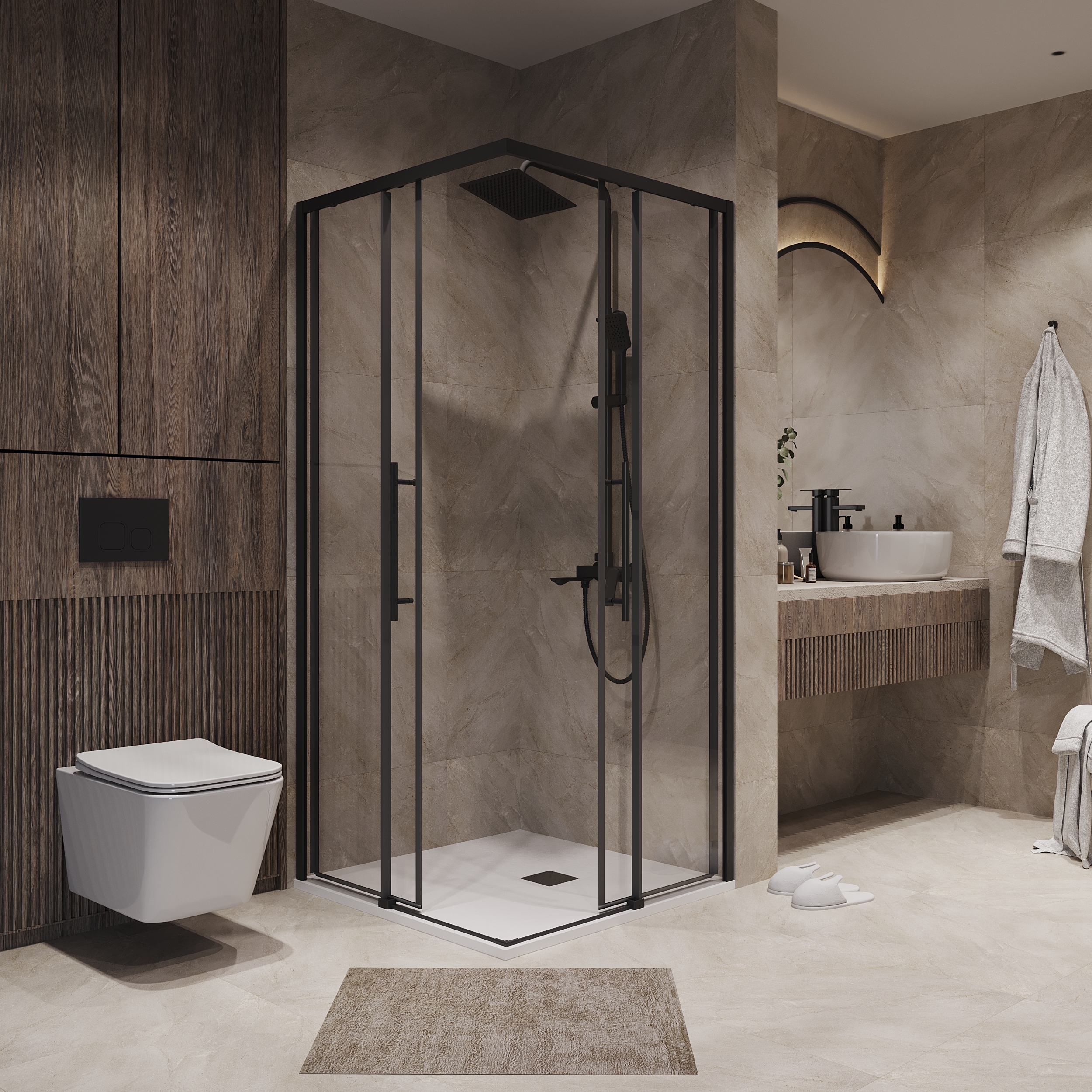 Душевой уголок Niagara Nova NG-6829-34 Black 90x90, стекло прозрачное, профиль черный матовый - фото 1