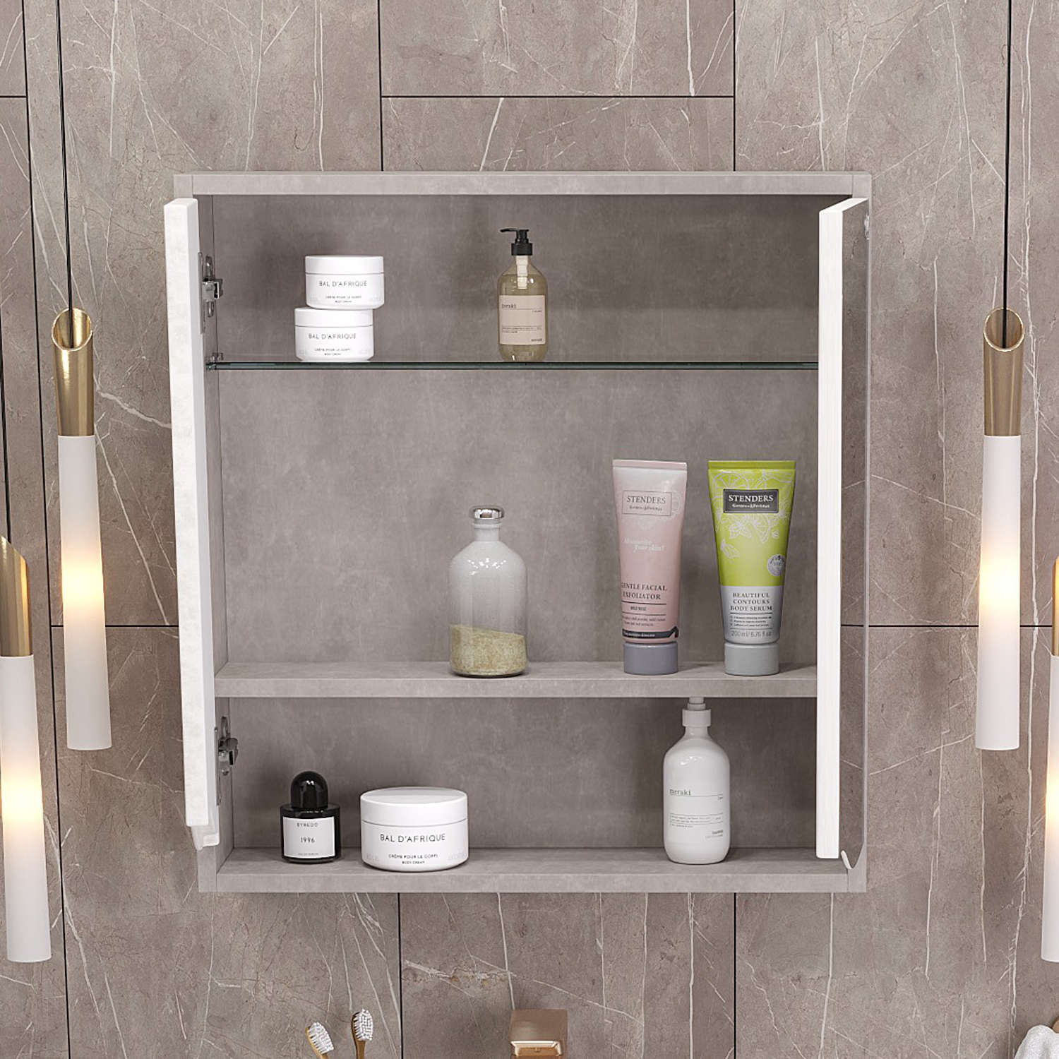 Шкаф-зеркало Оника Брендон 60, цвет бетон крем / камень светлый - фото 1