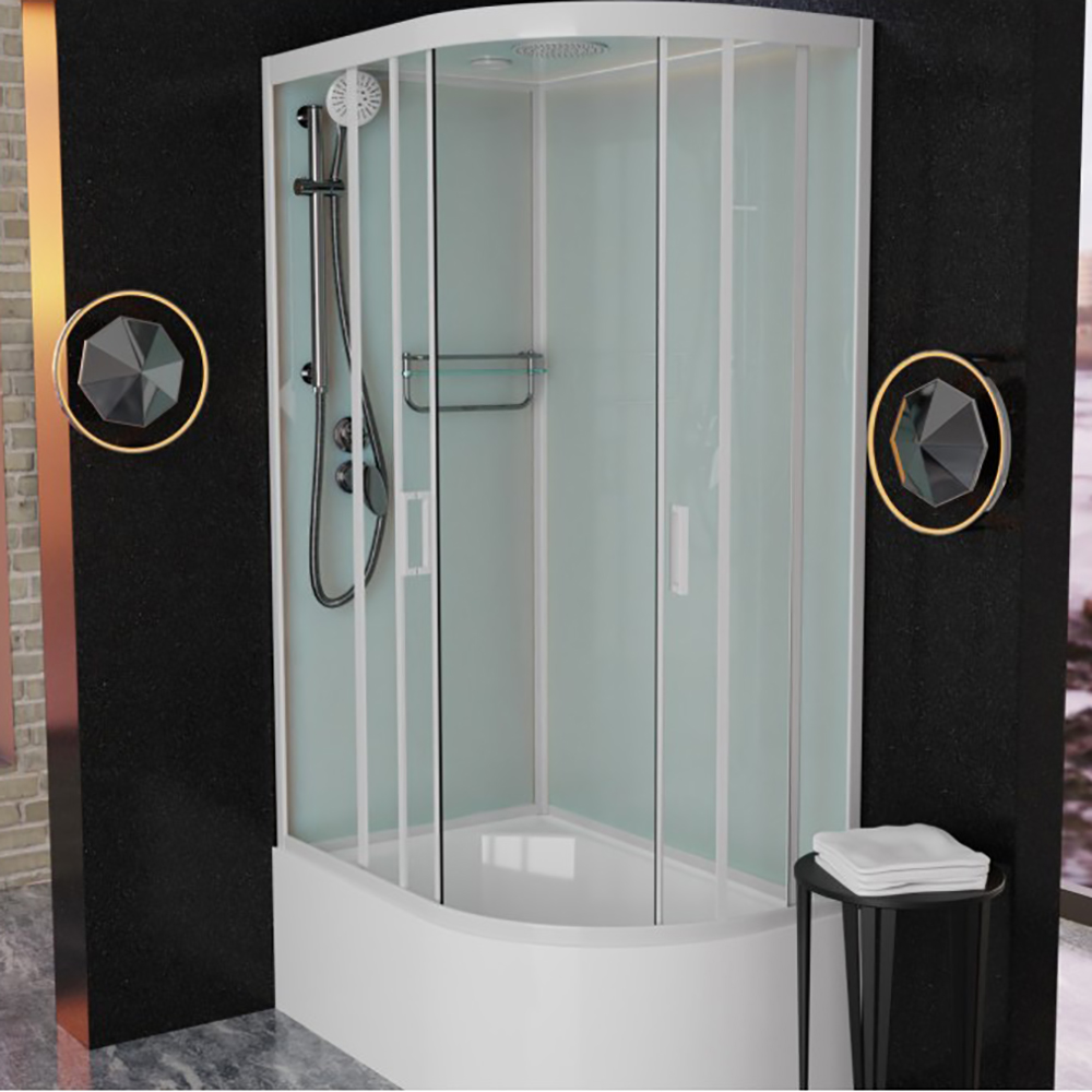 Душевая кабина Frank F412/2 L White 120x80, левая, с полотенцедержателем, стекло прозрачное, профиль белый - фото 1