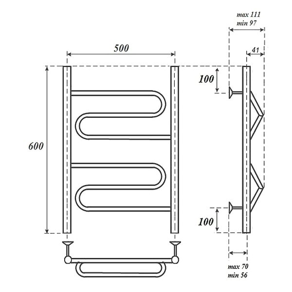 Полотенцесушитель Point П2 50x60 водяной, цвет хром - фото 1