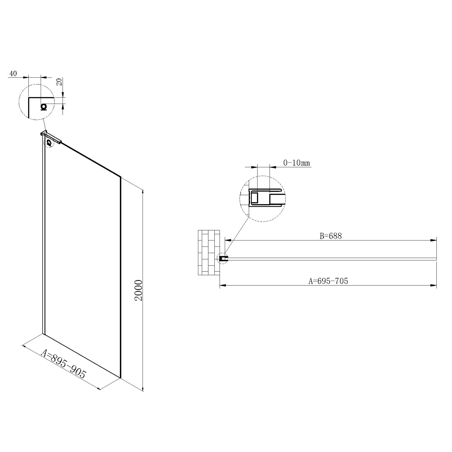 Душевая перегородка Vincea Walk-In VSW-7HA 70x200, стекло прозрачное, профиль хром - фото 1