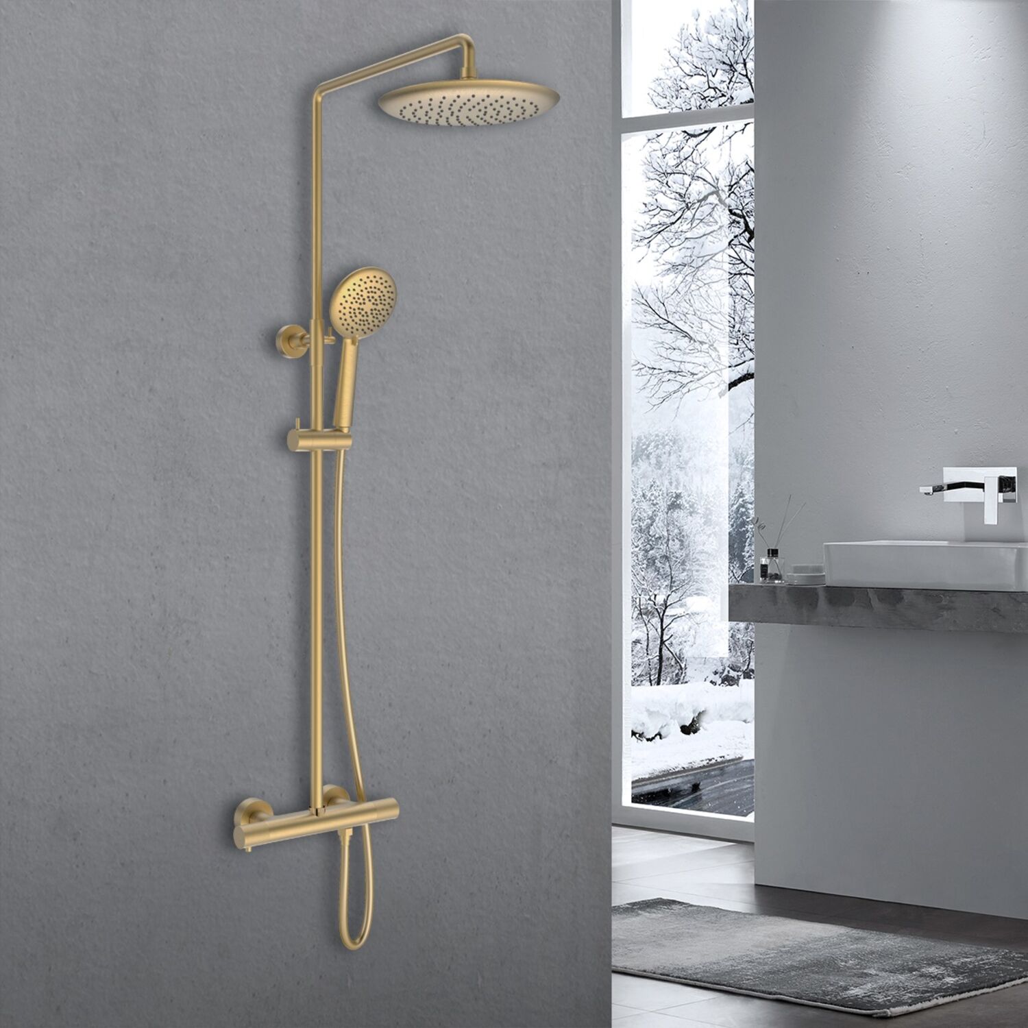 Душевая стойка Vincea Desire VSFS-1D0TBG, с верхним душем, смесителем, цвет брашированное золото - фото 1