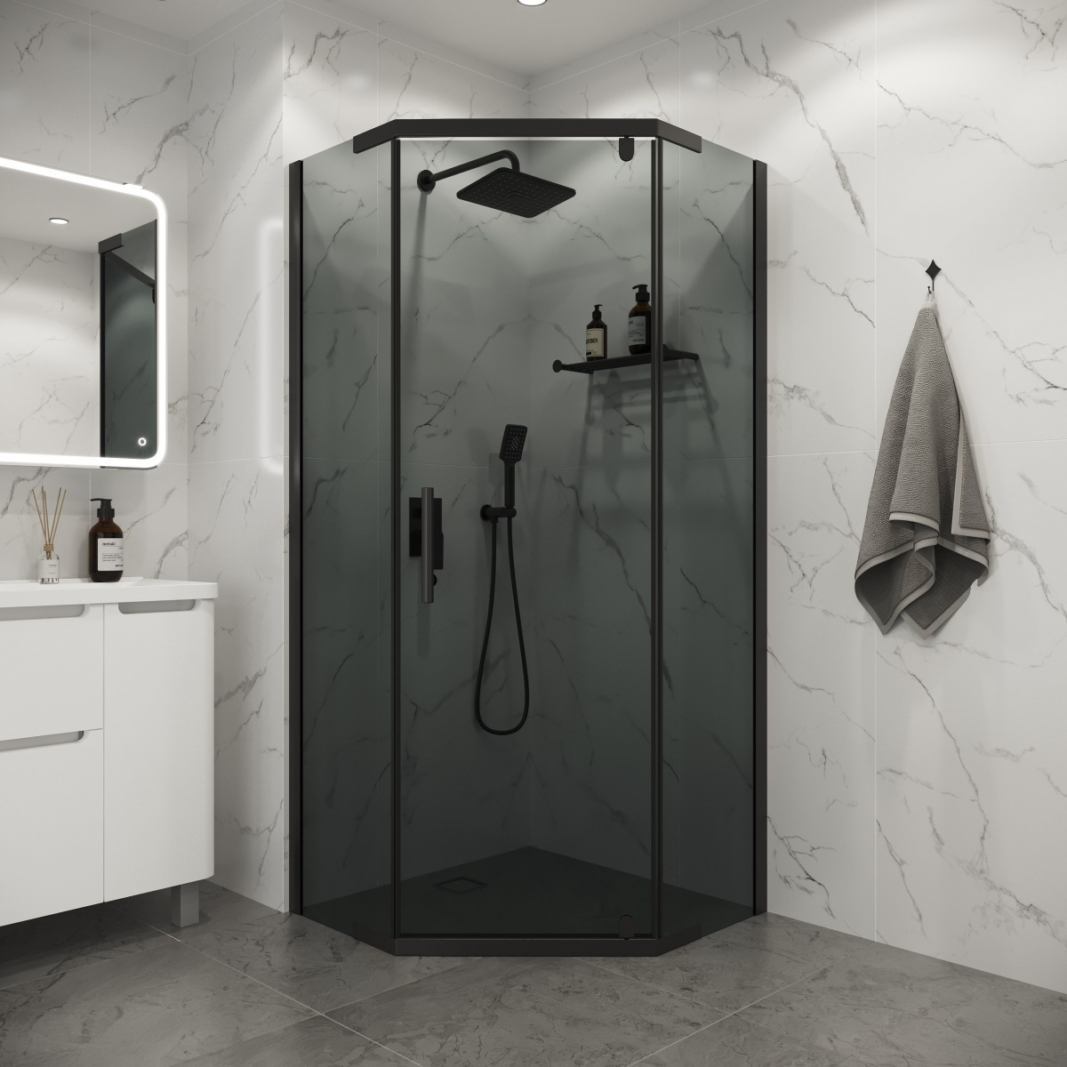 Душевой уголок Niagara Eco NG-1009-14DT 90х90, стекло тонированное, профиль черный матовый