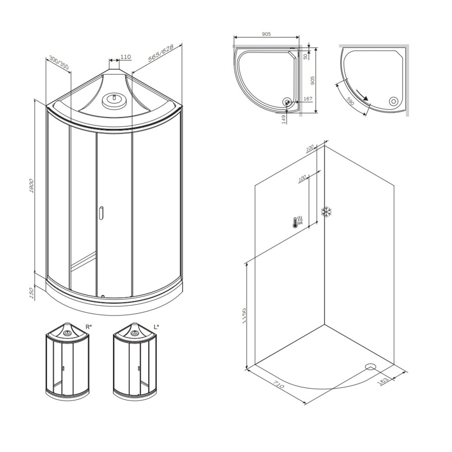 Душевая кабина AM.PM X-Joy W88C-401-090WT 90x90, стекло прозрачное, профиль белый