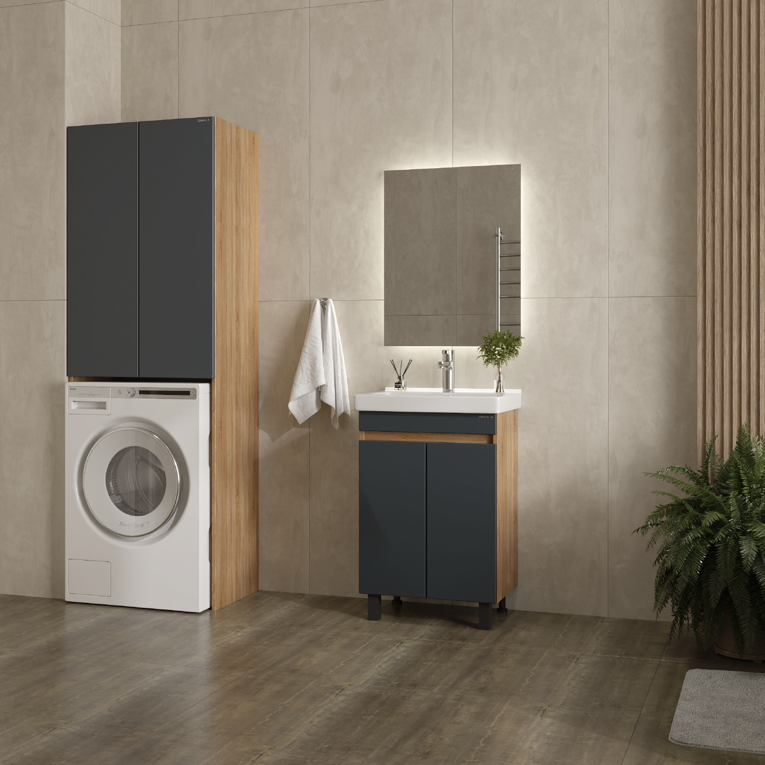 Мебель для ванной Оника Милтон Квадро 55, напольная, цвет серый / дуб сонома - фото 1