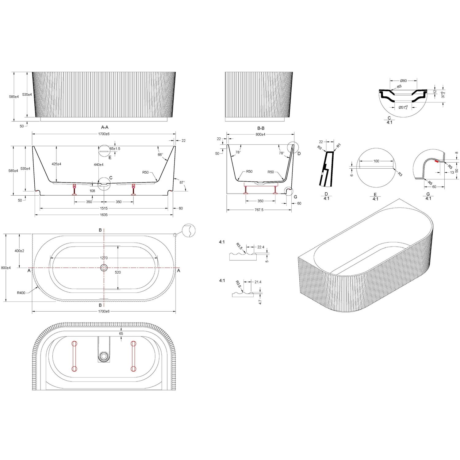 Ванна Vincea VBT-706-1700 170x80 акриловая, цвет белый - фото 1