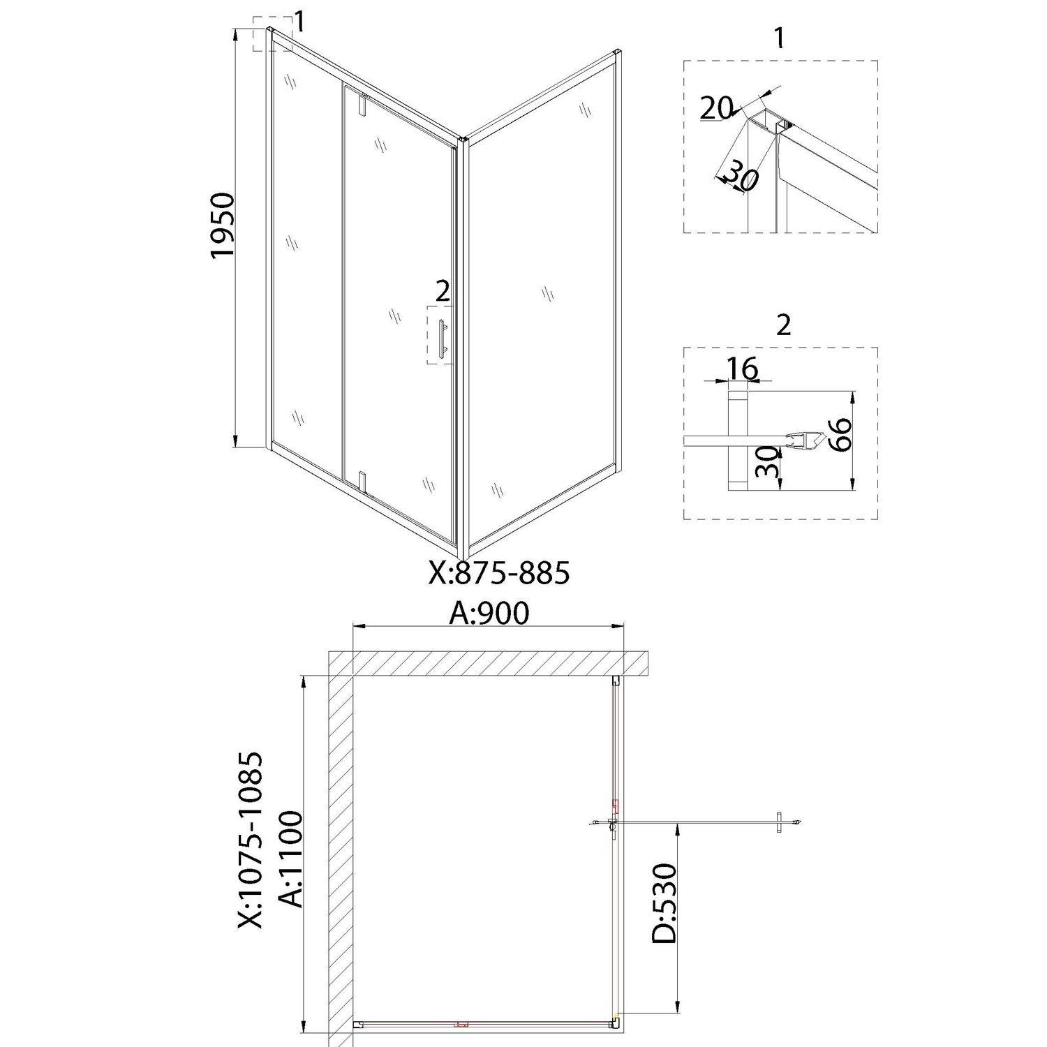 Душевой уголок Niagara Nova NG-83-11AB-A90B 110x90, с поддоном, стекло прозрачное, профиль черный - фото 1