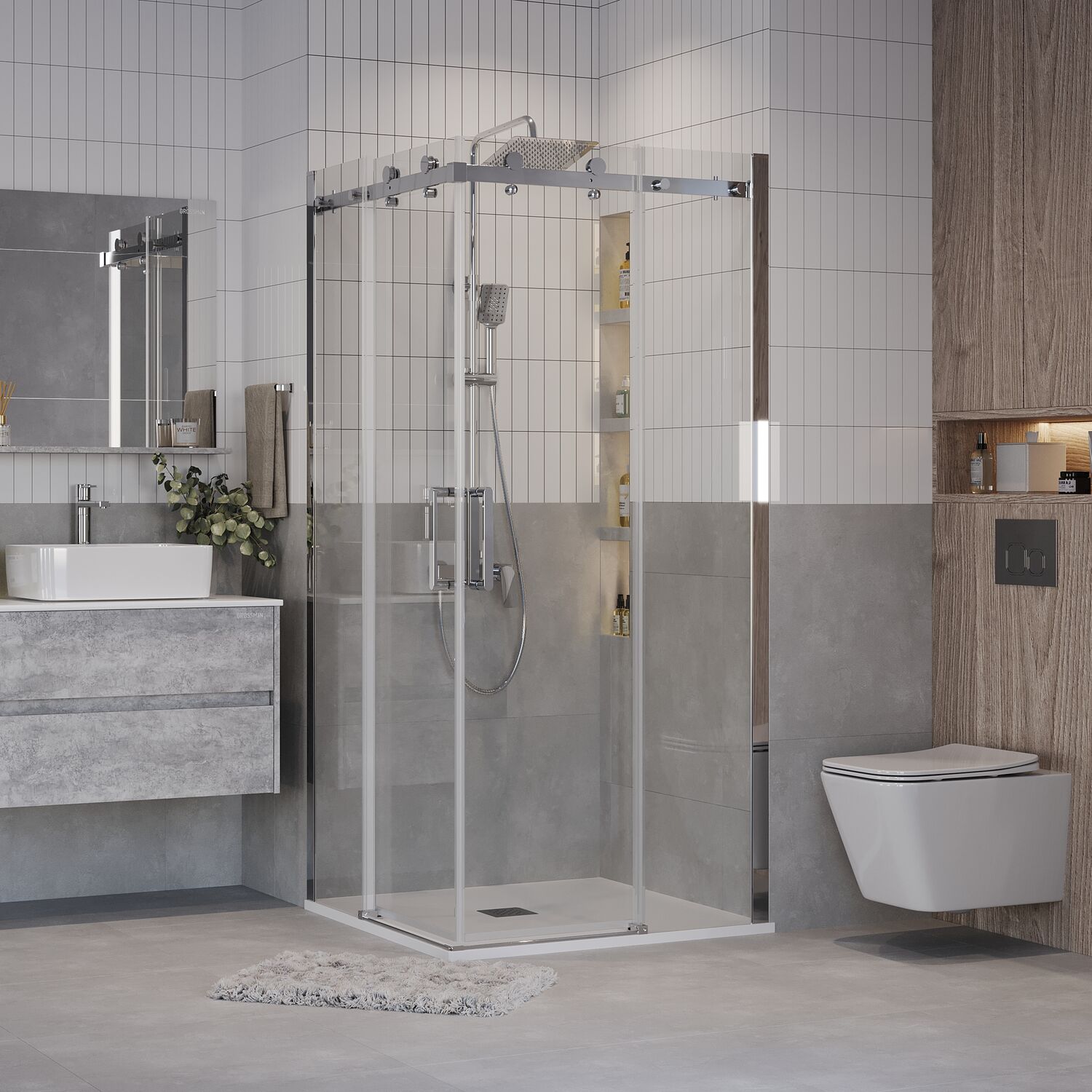 Душевой уголок Grossman Classic 100х100, стекло прозрачное, профиль хром - фото 1