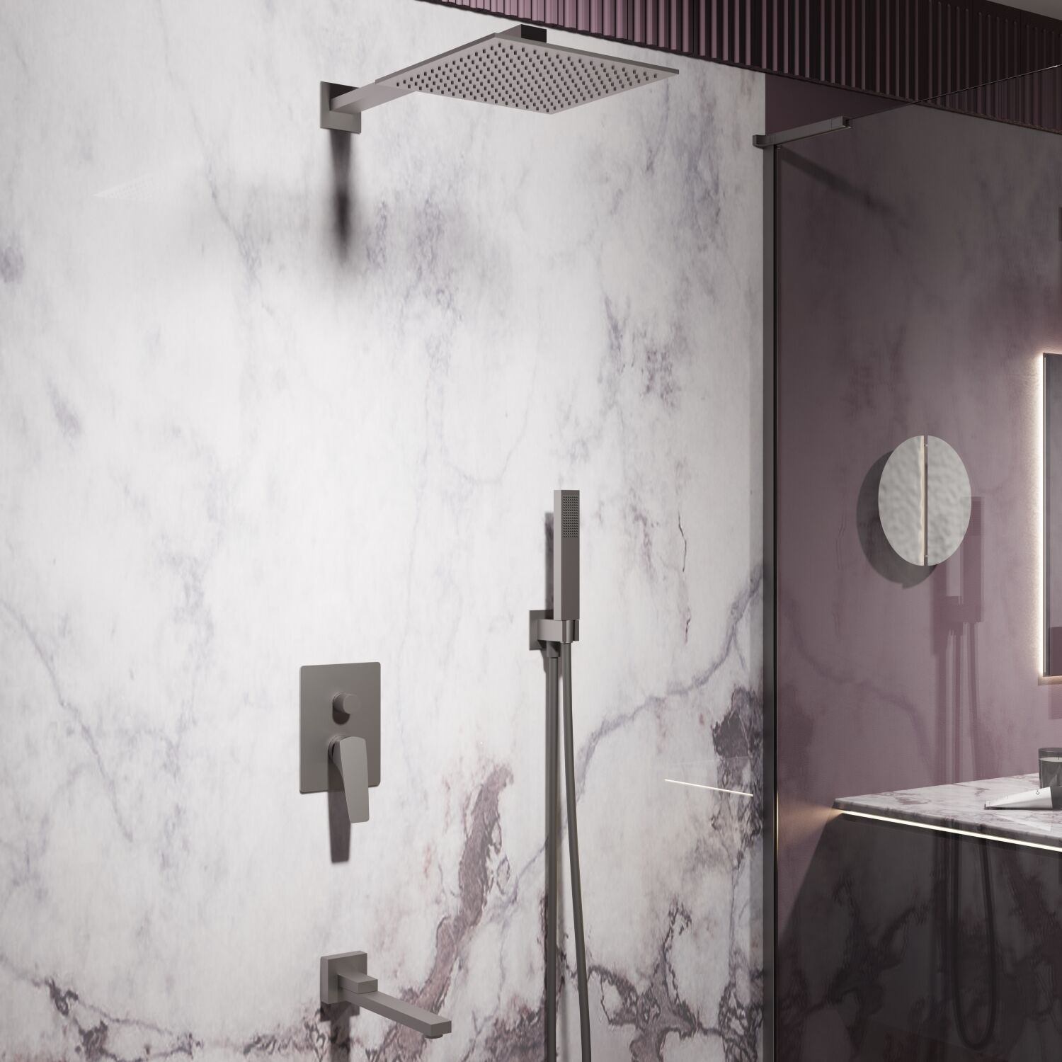 Душевой комплект Vincea Puro VSFW-5P1GM, встраиваемый, цвет вороненая сталь - фото 1