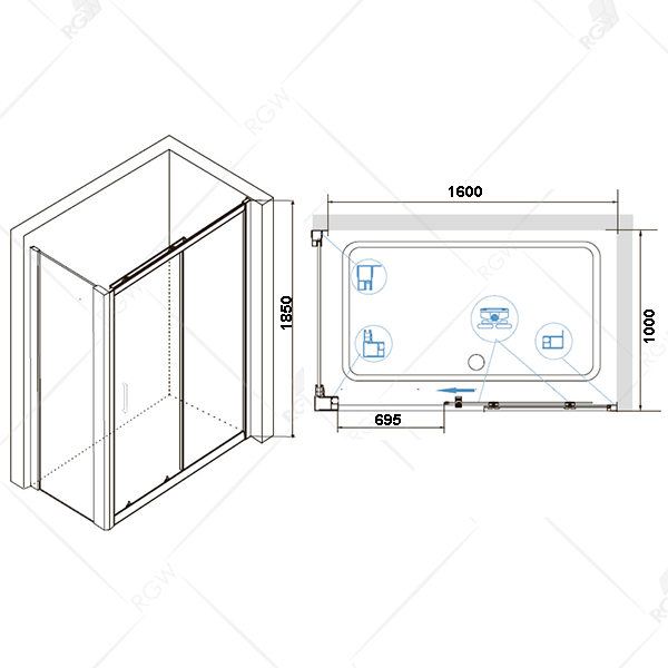 Душевой уголок RGW Classic CL-48B 160х100, стекло прозрачное, профиль черный - фото 1