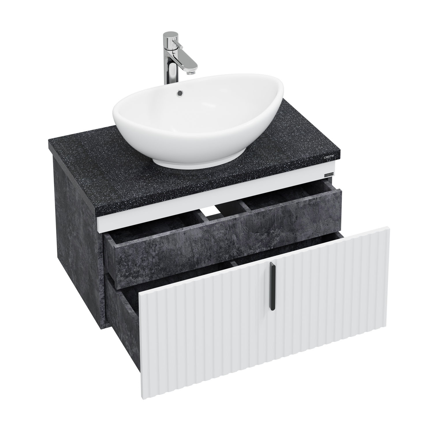 Тумба под раковину Санта Юпитер 80, цвет белый / темно-серое дерево - фото 1