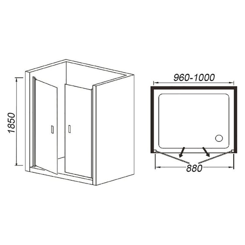 Душевая дверь Weltwasser WW600 100х185, стекло прозрачное, профиль хром