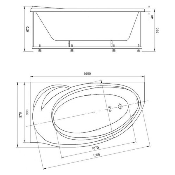 Акриловая ванна Акватек Бетта 160х97, левая, цвет белый