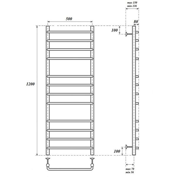 Полотенцесушитель Point П12 50x120 электрический, цвет хром - фото 1