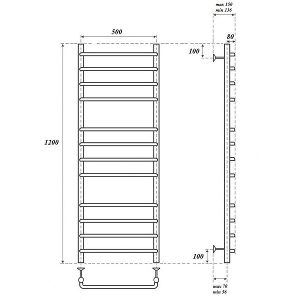 Полотенцесушитель Point П12 50x120 электрический, цвет хром