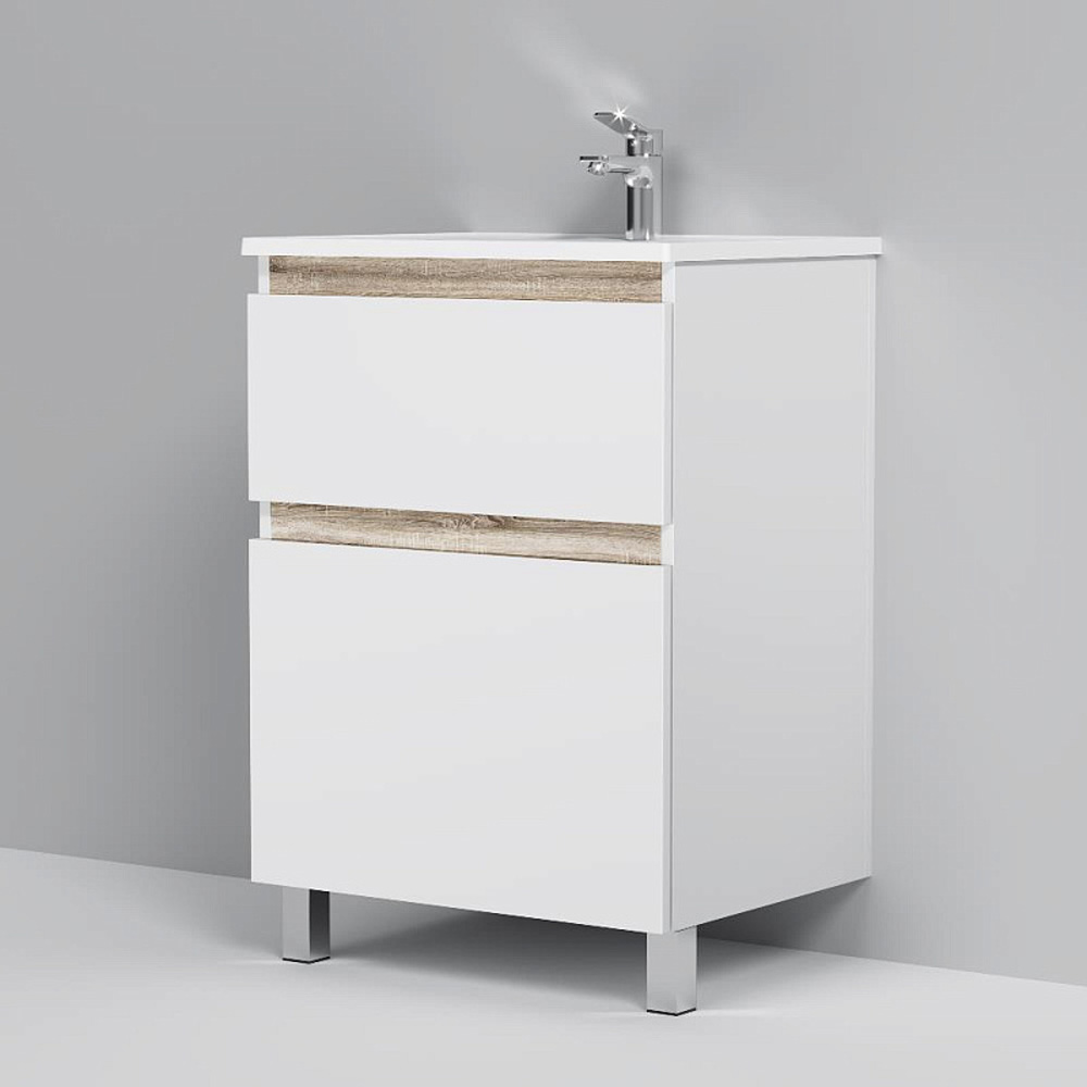 Тумба под раковину AM.PM X-Joy 60 напольная, цвет белый глянец/дерево