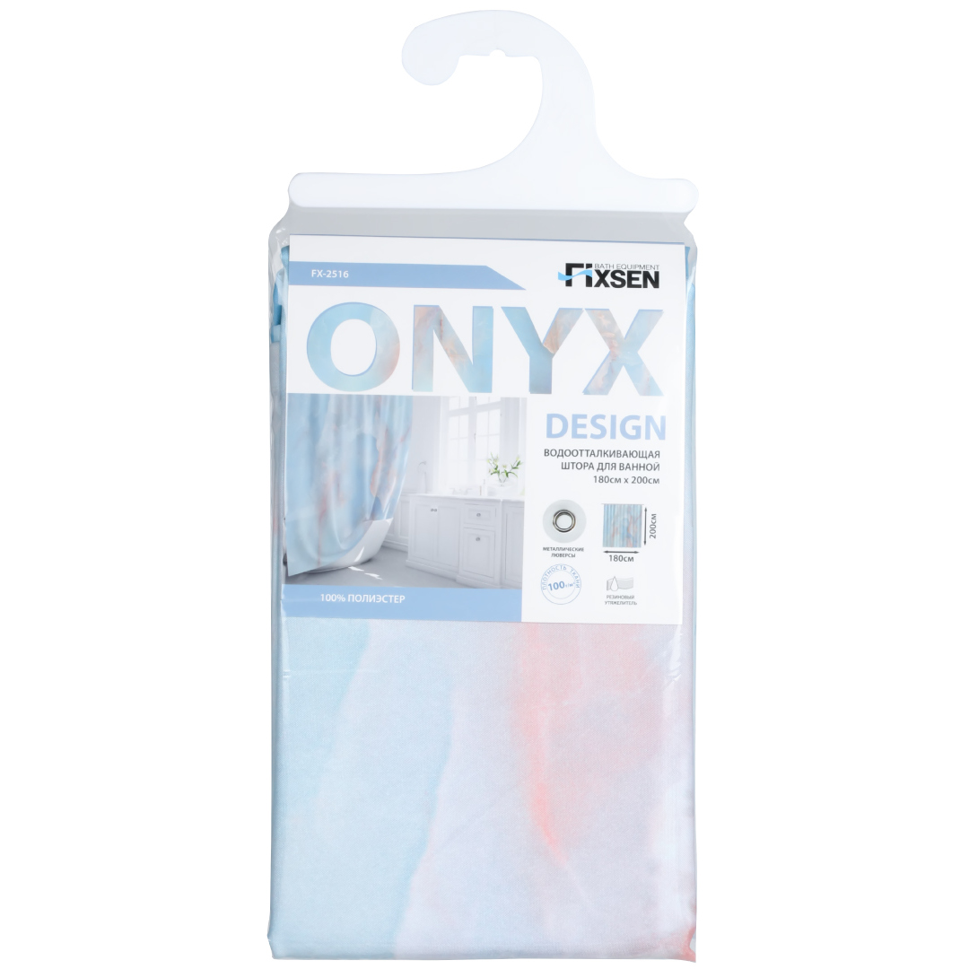 Штора для ванной Fixsen Onyx FX-2516, 180x200, цвет голубой с рисунком