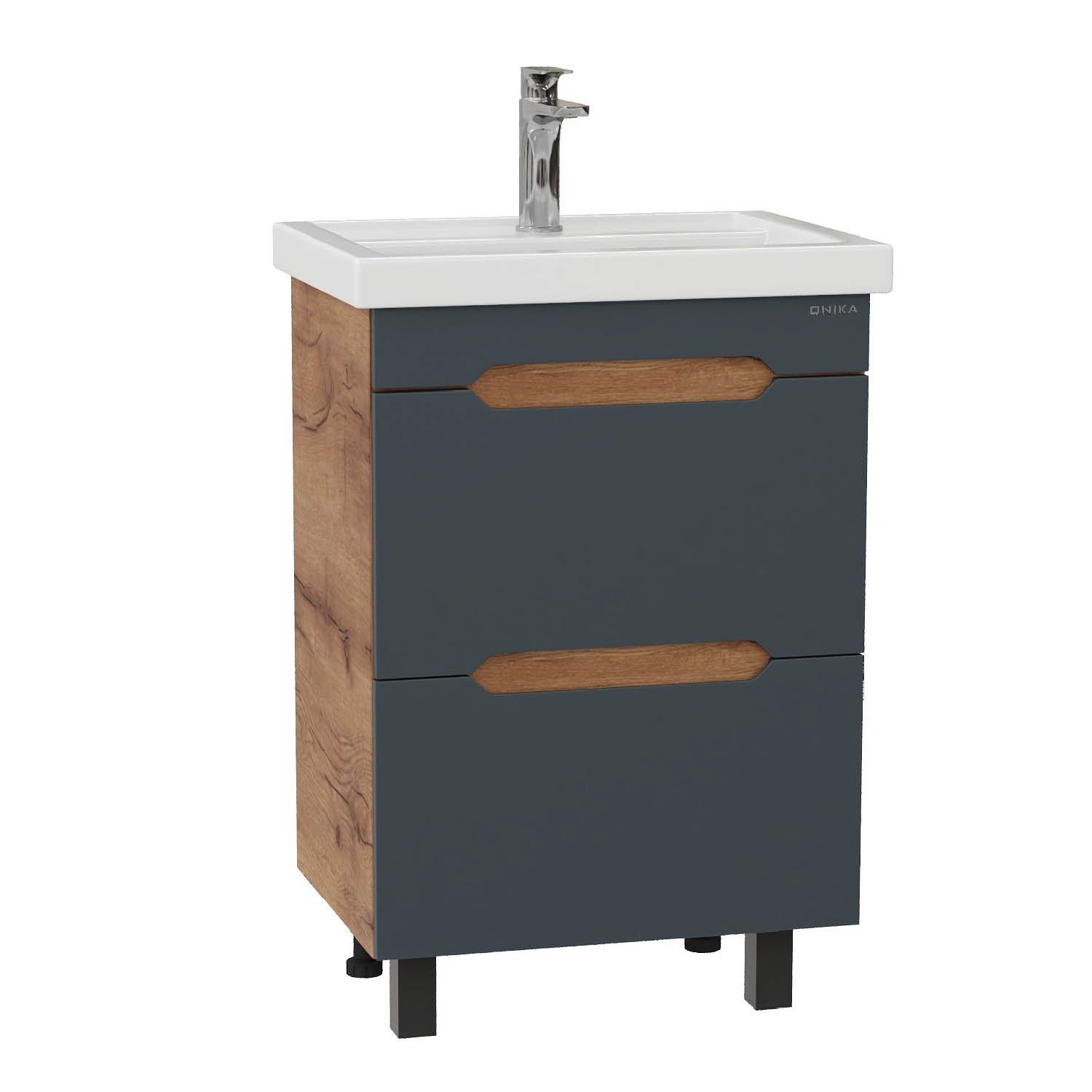 Мебель для ванной Оника Айленд 50, напольная, цвет графит / дуб крафт золотой