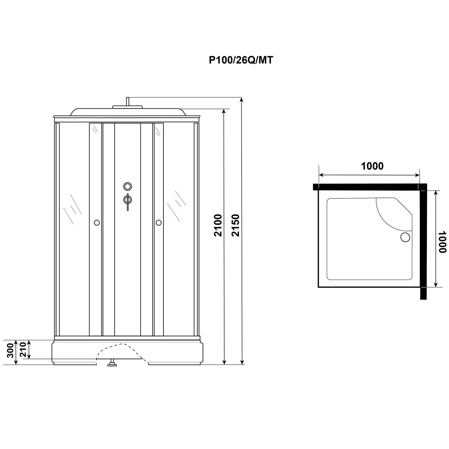 Душевая кабина Niagara Promo P100/26Q/MT 100х100, стекло матовое, профиль белый, с крышей