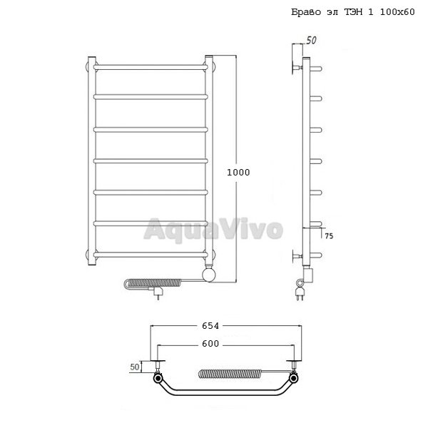 Полотенцесушитель Тругор Браво эл ТЭН 1 100х60 электрический - фото 1