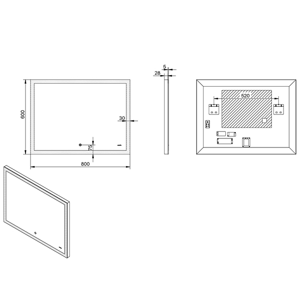 Зеркало Esbano ES-2542RD 80х60, LED подсветка, функция антизапотевания, сенсорный выключатель - фото 1