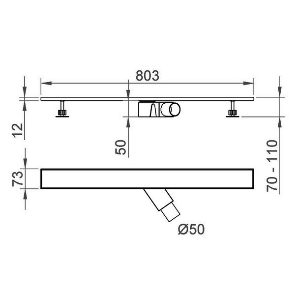 Душевой лоток RGW Shower Drain SDR-20B с решеткой, боковой выпуск, цвет черный, 80x9 см