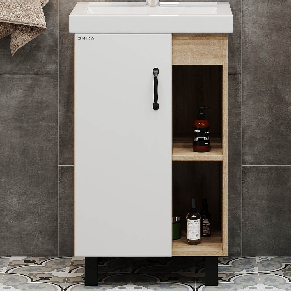 Мебель для ванной Оника Тимбер 50, напольная, цвет белый матовый / дуб сонома - фото 1