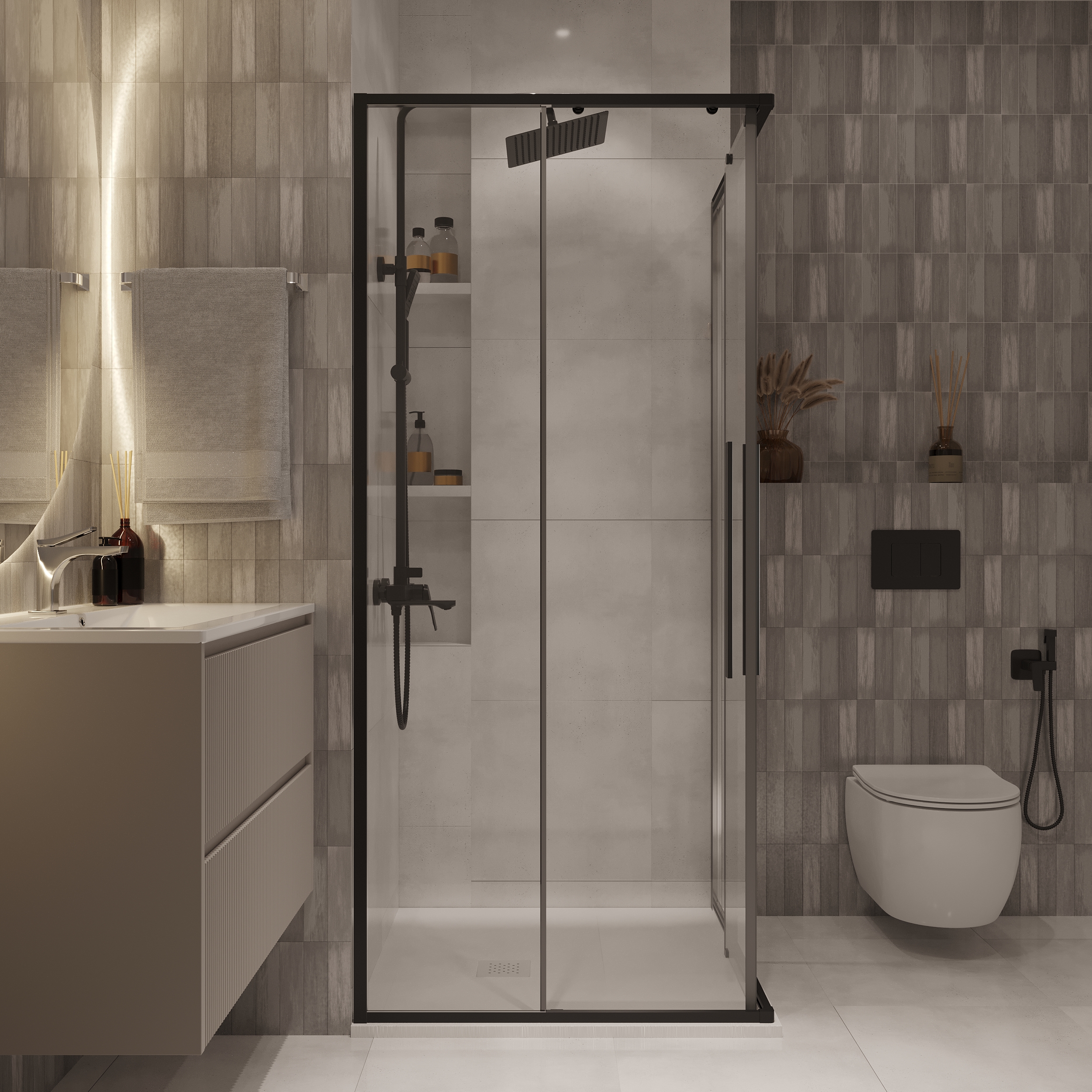 Душевой уголок Niagara Nova NG-6822-34 Black 80x80, стекло прозрачное, профиль черный матовый - фото 1
