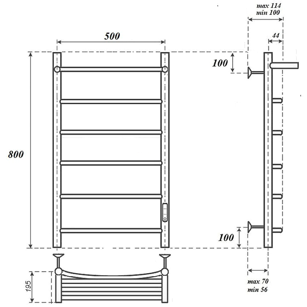 Полотенцесушитель Point П5 50x80 электрический, правый, с полкой, цвет хром