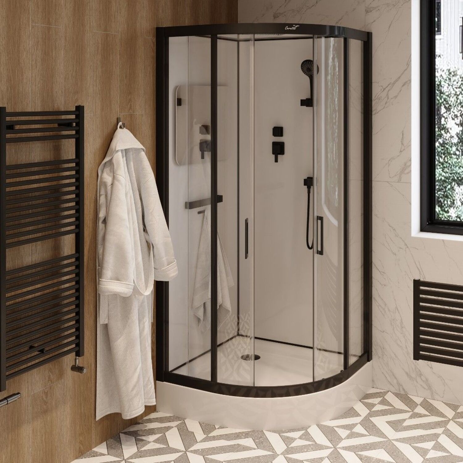 Душевая кабина CeruttiSPA Viva 91B 90x90, стекло прозрачное, профиль черный