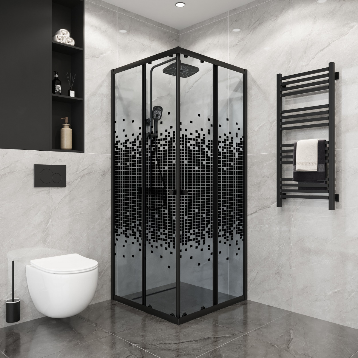 Душевой уголок Niagara Eco NG-1009-14Q Black 90х90, стекло матовое, профиль черный матовый