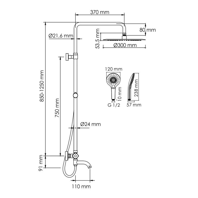 Душевая стойка WasserKRAFT A188.116.101.087.CH Thermo, с верхним душем, термостатическим смесителем, цвет хром - фото 1