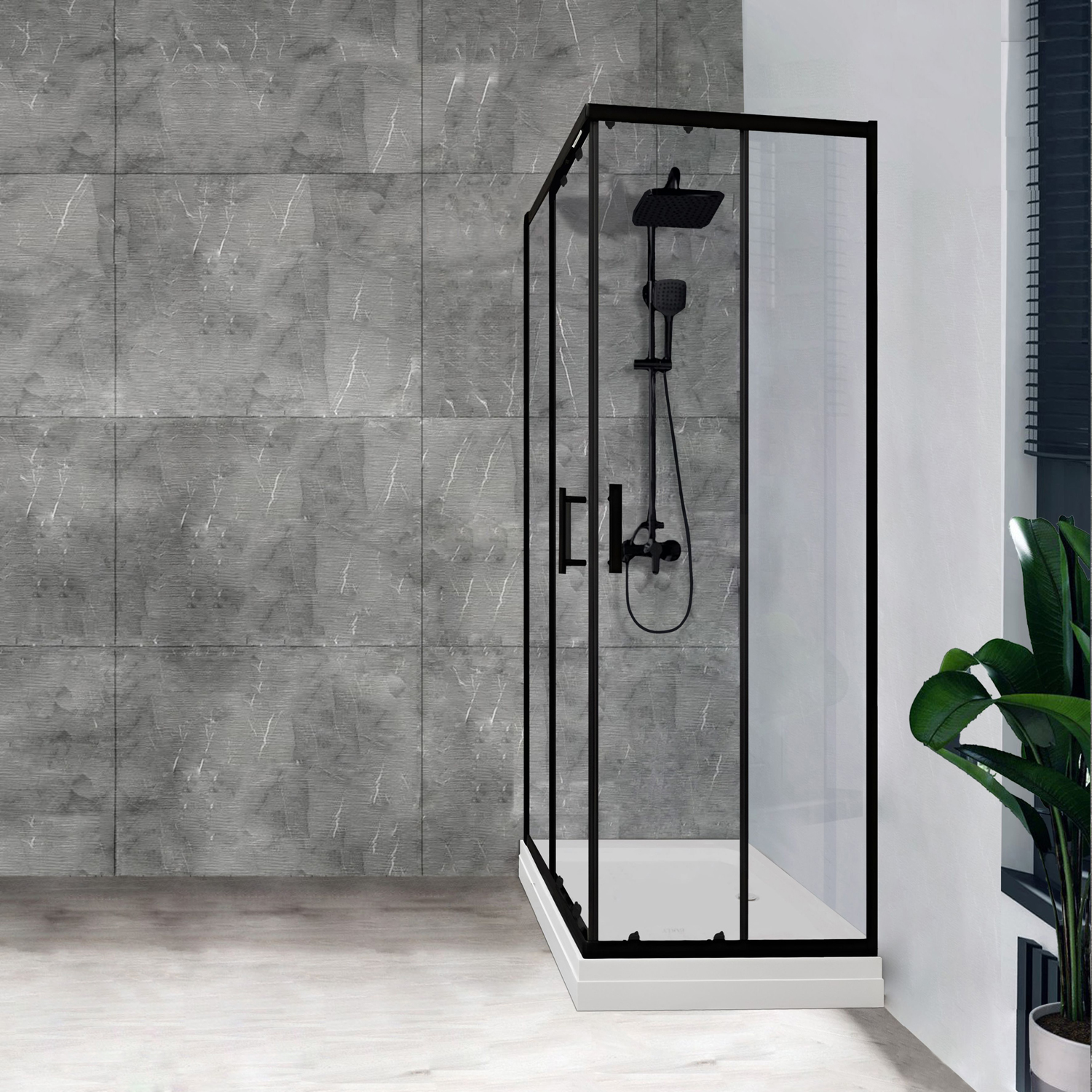 Душевой уголок Parly QZ71B N 100x70, стекло прозрачное, профиль черный - фото 1