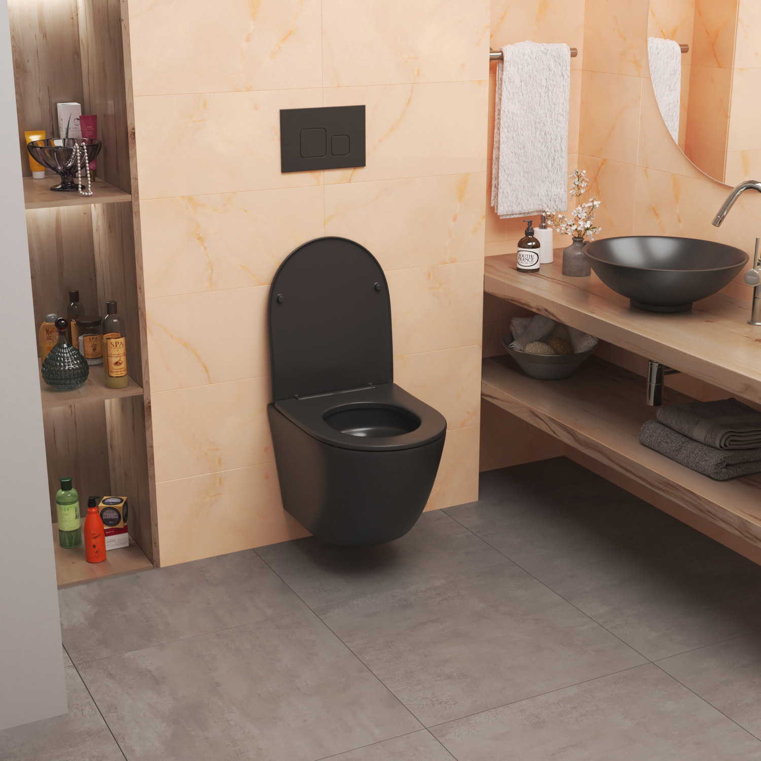 Унитаз Joki Stella XL T JK5751039MB подвесной, безободковый, смыв торнадо, с сиденьем микролифт, цвет черный матовый - фото 1