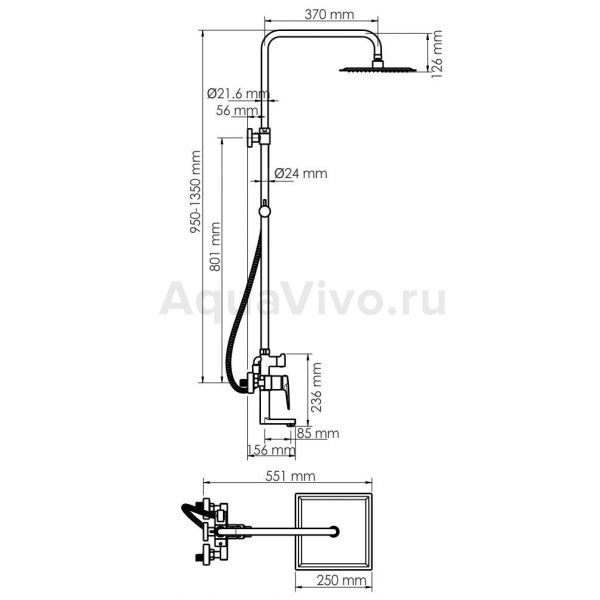 Душевая стойка WasserKRAFT Glan A16701 с верхним душем и смесителем, цвет черный