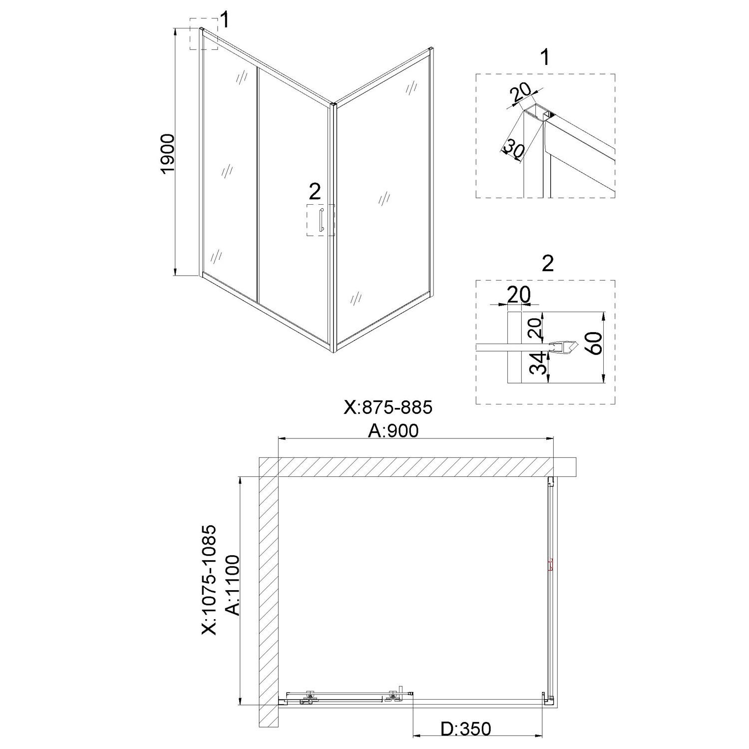 Душевой уголок Niagara Nova NG-42-9AG-A110G 90x110, стекло прозрачное, профиль холодное золото - фото 1