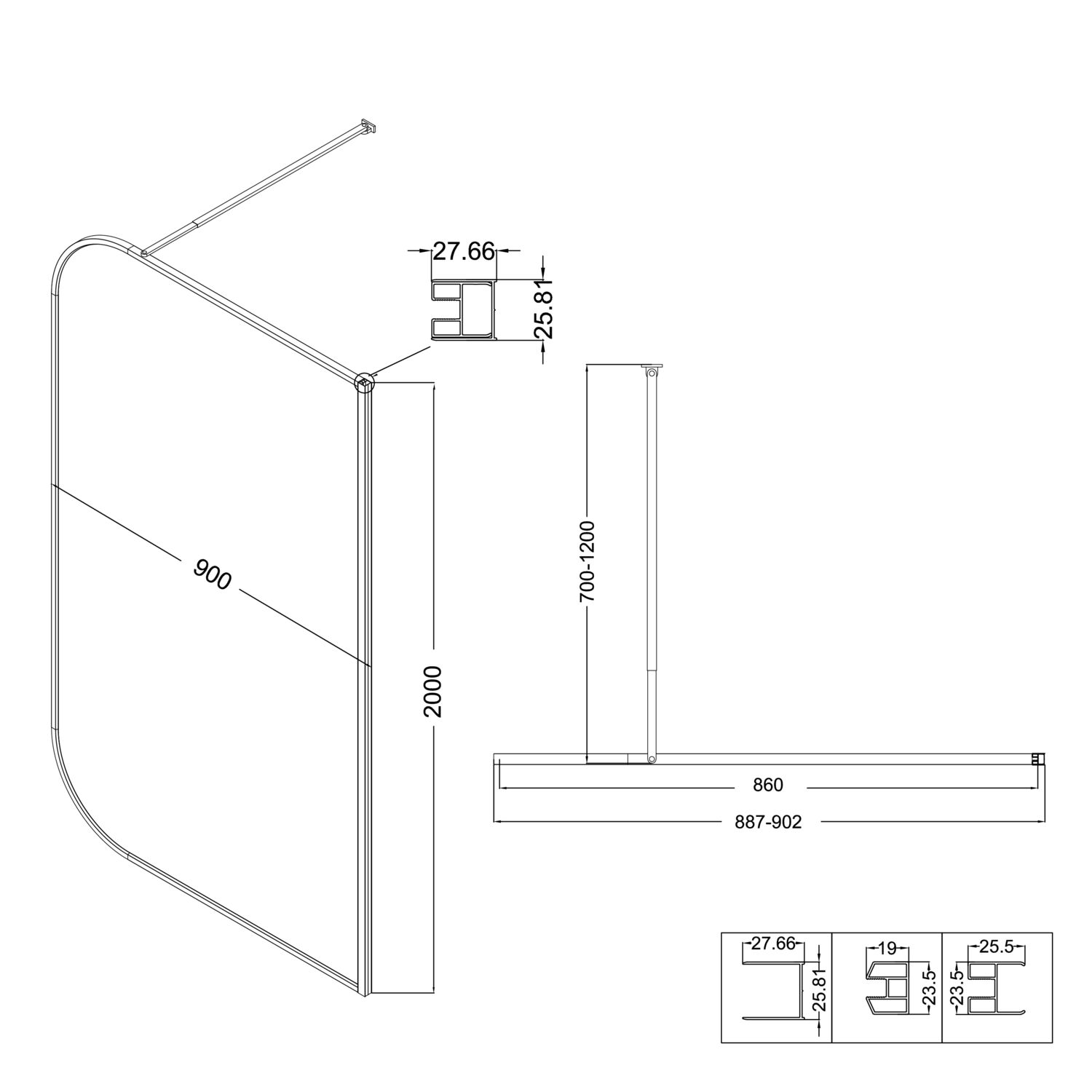Душевая перегородка Niagara Nova NG-689-90T Black 90x200, стекло тонированное, профиль черный матовый