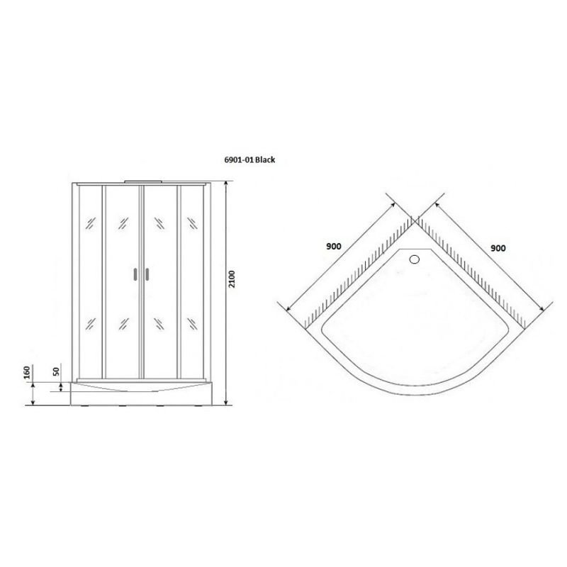 Душевая кабина Niagara Premium NG-6901-01 BLACK 90х90, стекло тонированное, профиль черный матовый, с крышей - фото 1