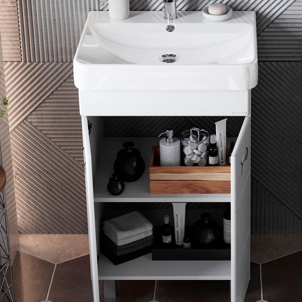 Тумба под раковину Оника Балтика-Квадро 55, цвет белый / хром - фото 1