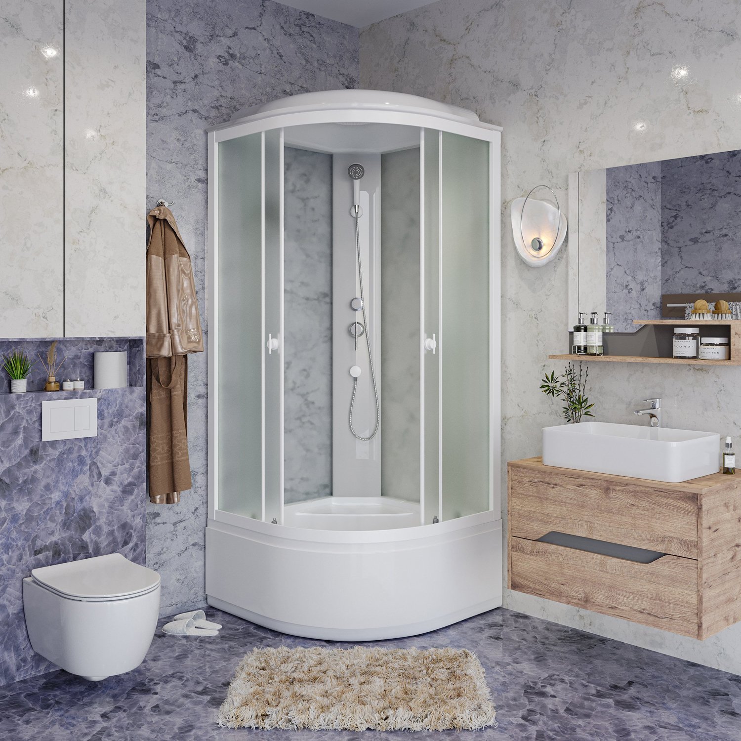 Душевая кабина Niagara Promo P100/40/MT 100х100, стекло матовое, профиль белый, с крышей
