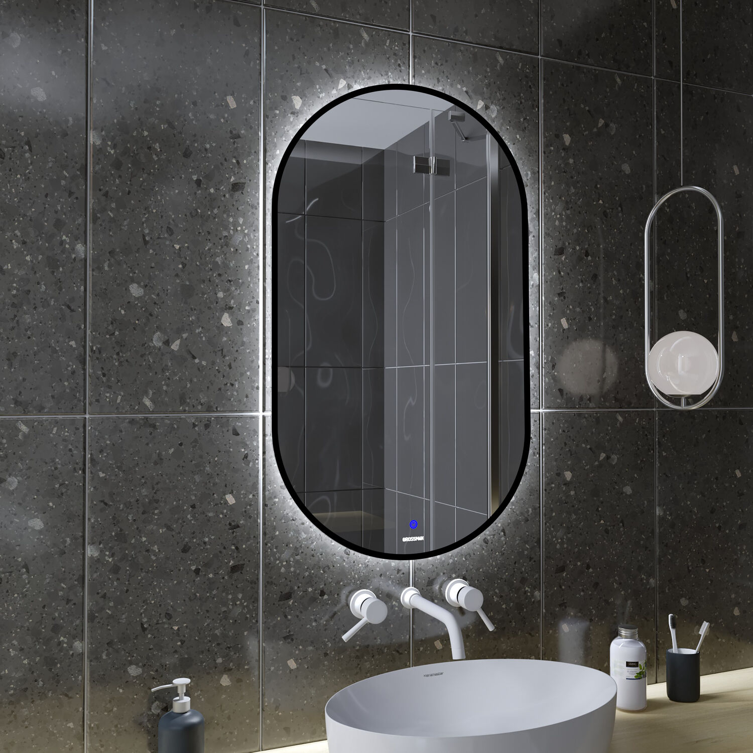 Зеркало Grossman Nero Black 50x90, с подсветкой, с сенсорным выключателем - фото 1