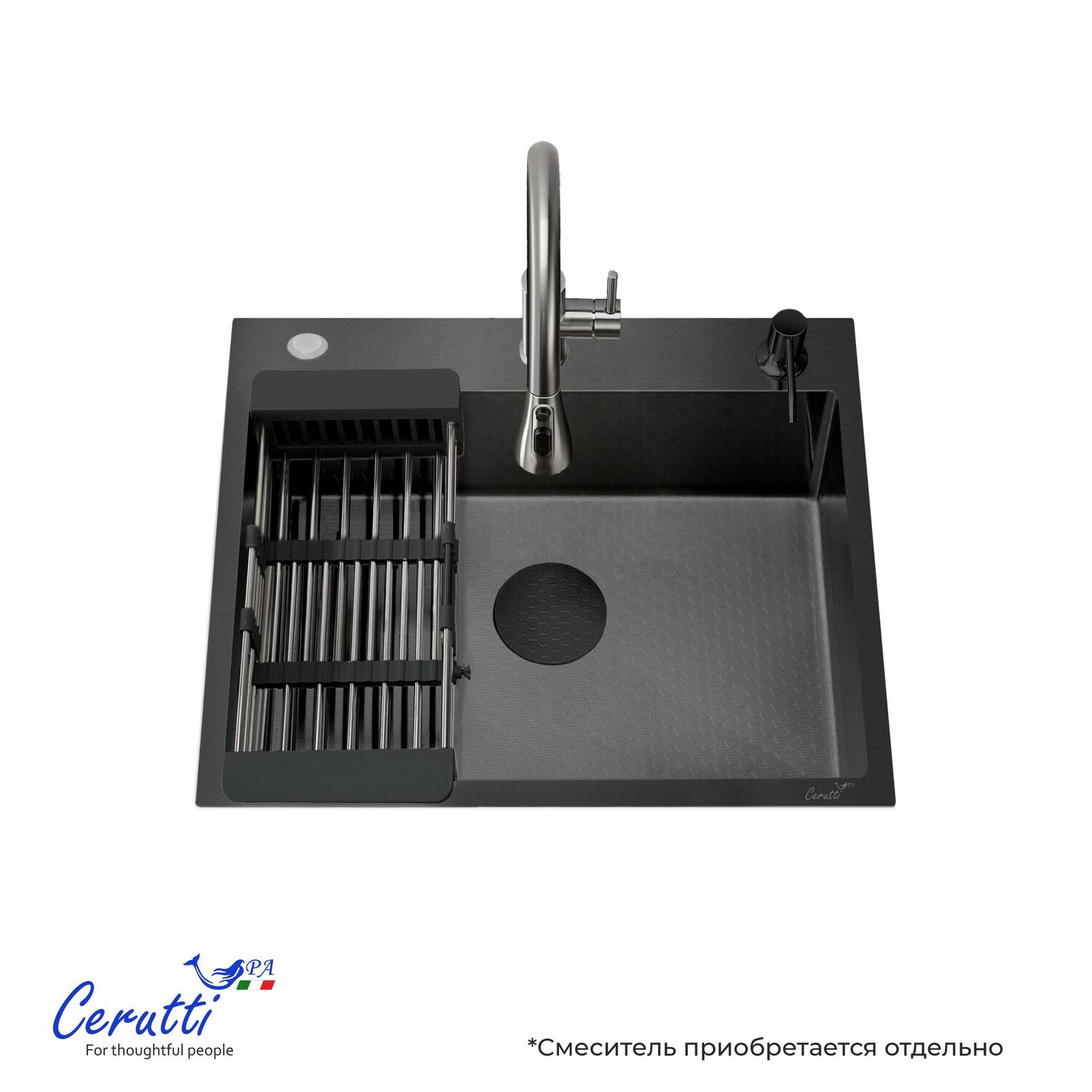 Кухонная мойка Ceruttispa Gloria 50B Nano Black, 50х50 см, цвет графит