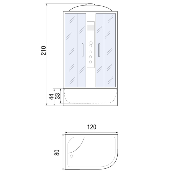 Душевая кабина River Dunay 120/80/44 ТН L 120x80, левая, стекло тонированное, профиль хром матовый, с крышей, с гидромассажем