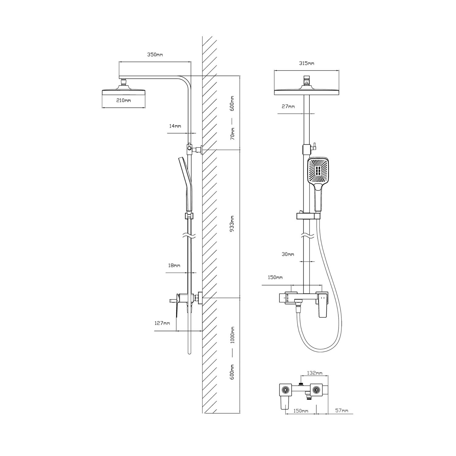 Душевая стойка Vincea Cube VSFS-4C12BG, с верхним душем, смесителем, цвет брашированное золото - фото 1