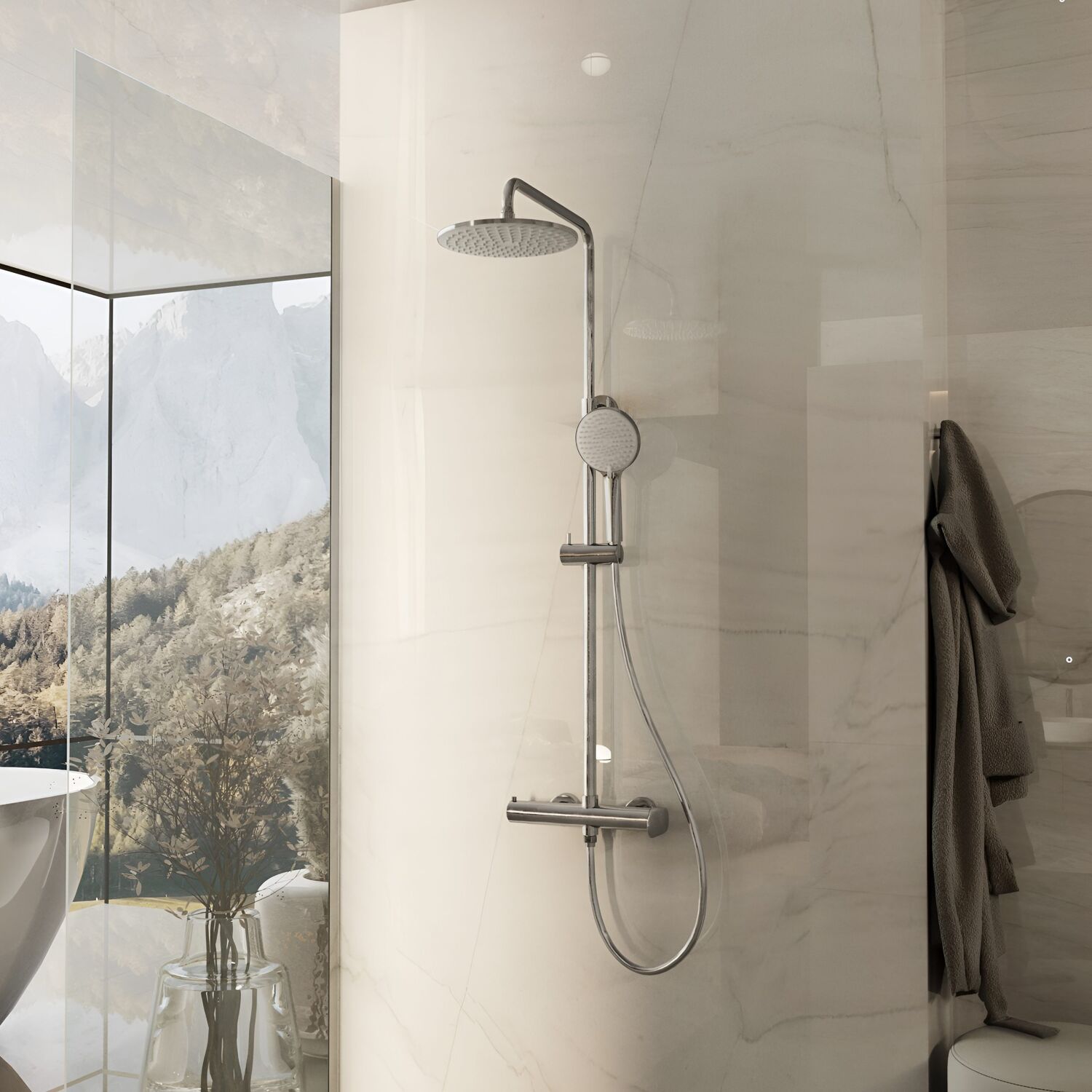 Душевая стойка Vincea Rondo VSFS-1R0CH, с верхним душем, смесителем, цвет хром - фото 1