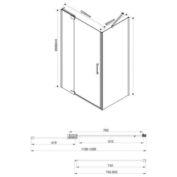 Душевой уголок Vincea Extra VSR-1E 110/120x80, стекло прозрачное, профиль хром