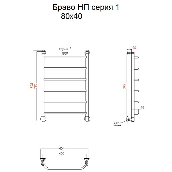 Полотенцесушитель Тругор Браво НК 1 80x40 водяной, цвет хром - фото 1