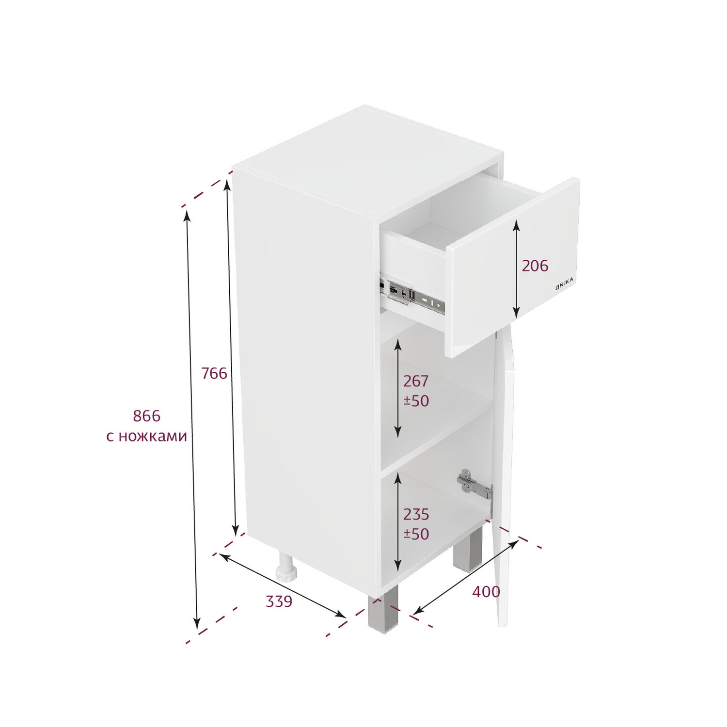 Тумба Оника Милтон 40, правая, цвет белый - фото 1
